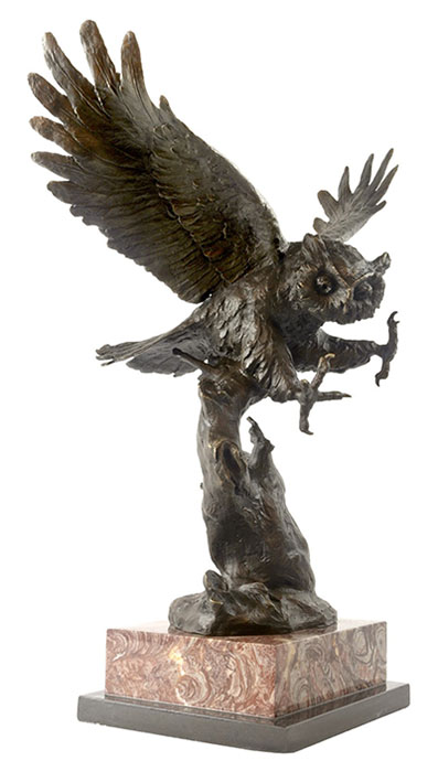 Owl Bronze Sculptures On Marble Base